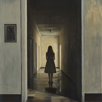 Solitude: A Pensive Figure in a Long Hallway