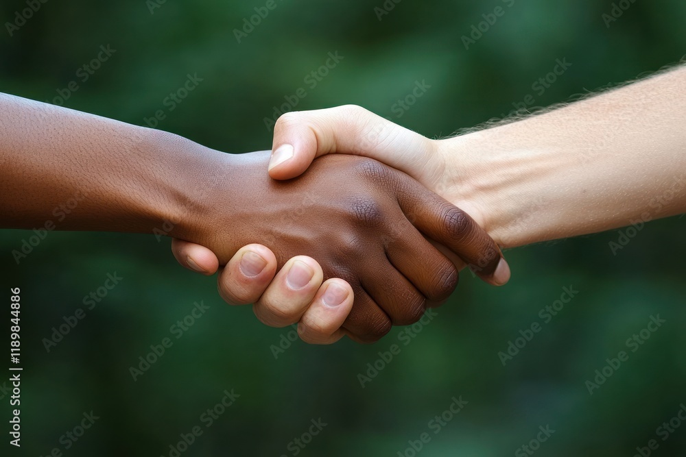 Poster unity in diversity powerful handshake strength cooperation support friendship teamwork rescue gestur