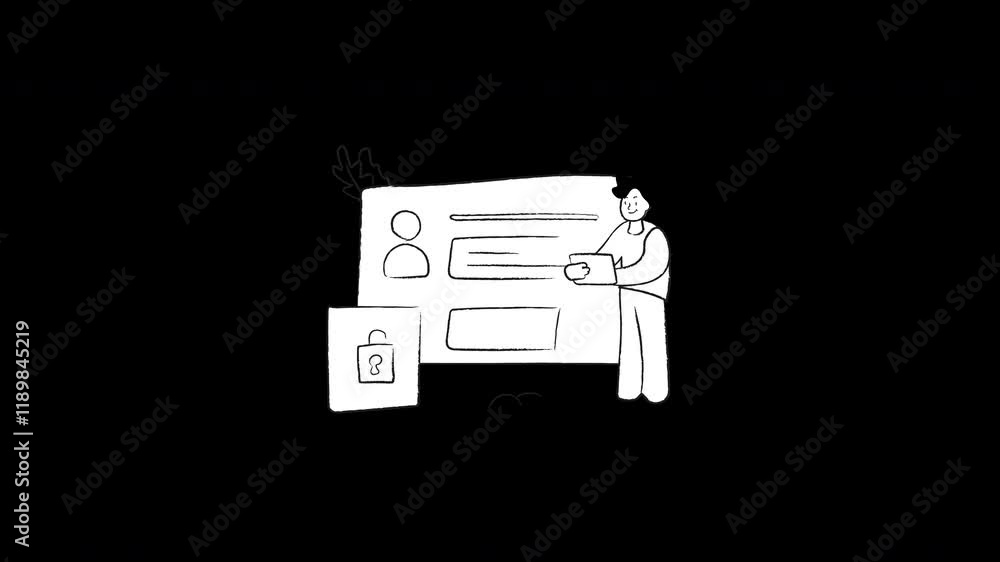 Poster a person presenting a digital profile with a lock icon, illustrating data privacy and security.