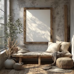 Minimalist Frame Mockup in Cozy Scandinavian Nursery Interior with Natural Lighting and Wooden Accents