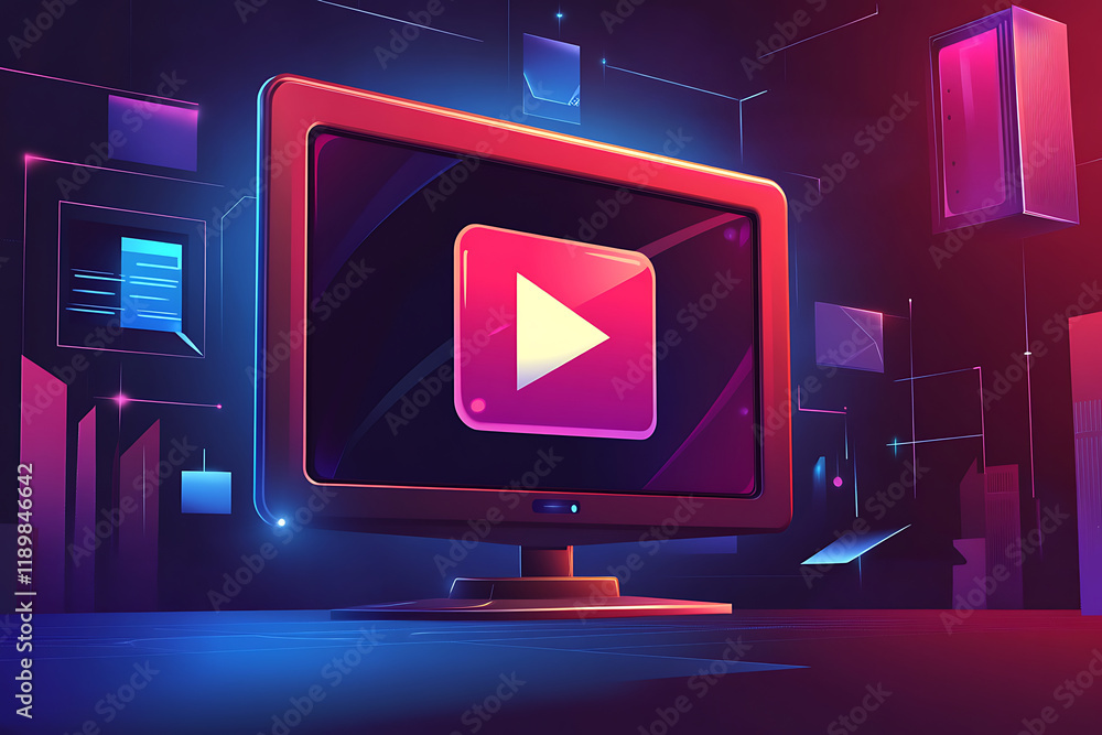 Aufkleber a digital monitor displaying a play button, symbolizing video content and media consumption.