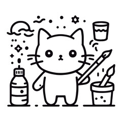 Adorable illustrator and line art of cats for coloring book
