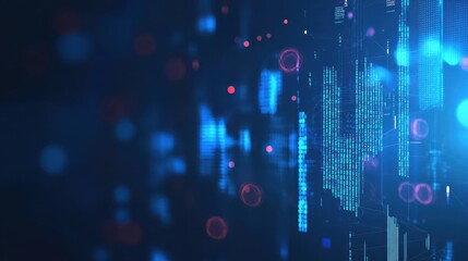 Naklejka premium Conceptual illustration of stock market and fintech with blurry blue digital charts over a dark blue background, showcasing a futuristic financial interface and forex concepts.