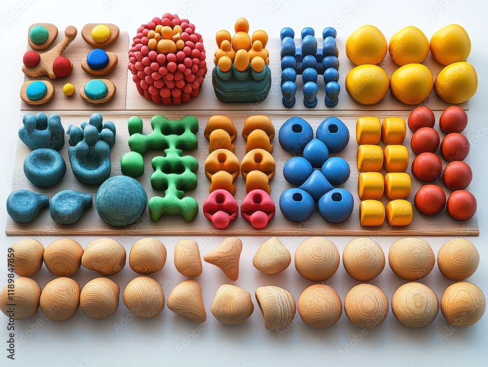 Poster a colorful array of tactile shapes and forms for sensory exploration.