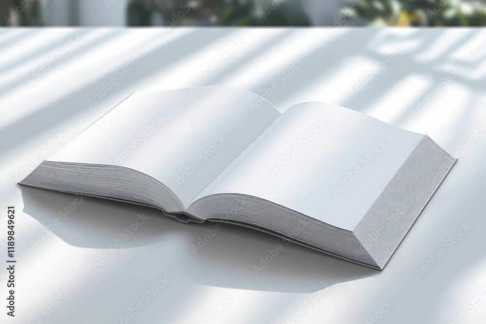 Aufkleber minimalistic open book mockup on white surface with soft ambient lighting clean design