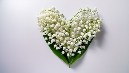 Obraz premium Lily of the valley blossoms arranged in a heart shape.