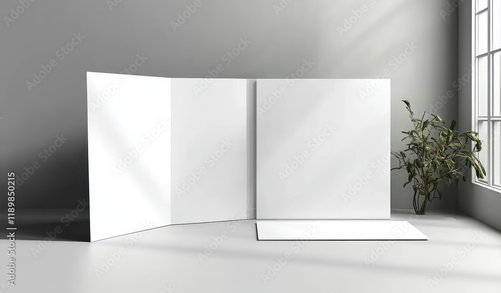 Poster open white folder mockup with blank document on gray background