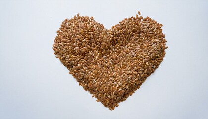 Heart-shaped flax seeds on white background.