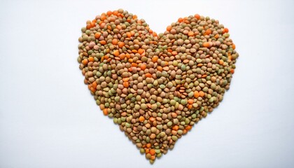 A heart-shaped pile of lentils. Healthy eating.