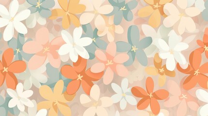 A vibrant floral pattern featuring soft pastel colors and various flower shapes.