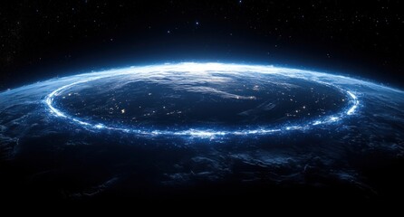 Obraz premium Futuristic Earth from Space Digital Art for Global Network Telecommunications and Blockchain Technology