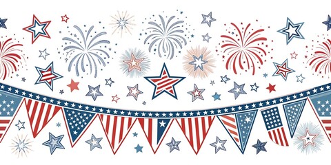 Obraz premium American patriotic bow seamless pattern for Independence day celebration. Isolated on white background. 4th of July holiday decor 