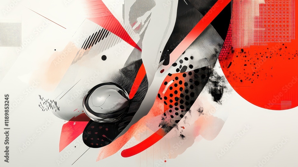 Fototapete geometric shapes and figures appear to be flying against a light background, creating a dynamic and 
