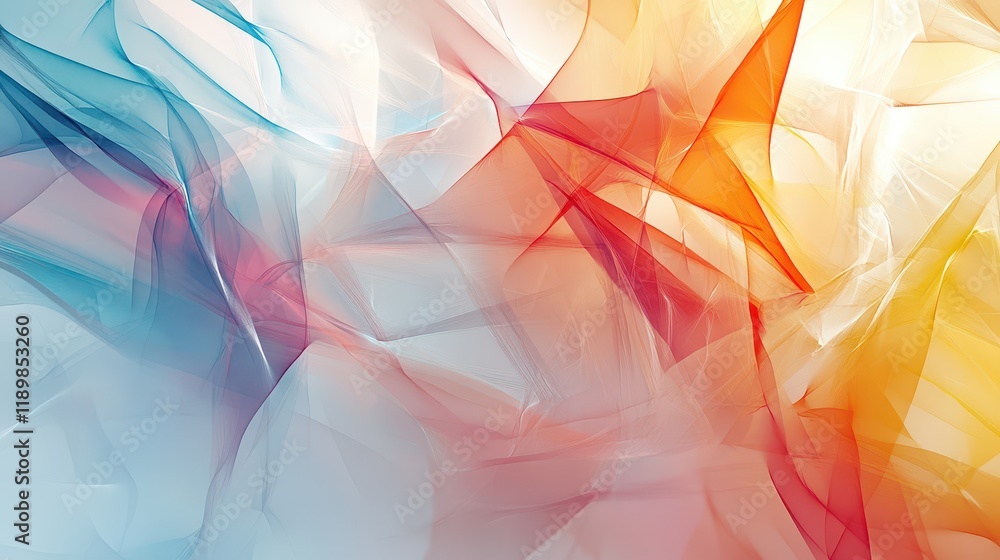 Fototapete geometric shapes and figures appear to be flying against a light background, creating a dynamic and 