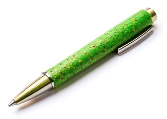 Fototapeta premium Eco-Friendly Paper Pen, Sustainable Stationery, Aerial View, Recycled Writing Utensil, Green Office Supplies