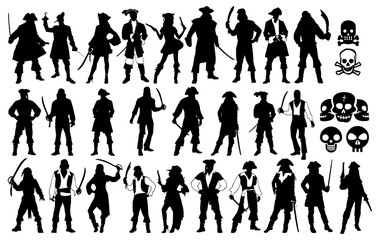 Cool Pirates Silhouette Vector Pack graphic drawing illustration for stickers, streetwear, t-shirts, logos, print-on-demand, print, or branding