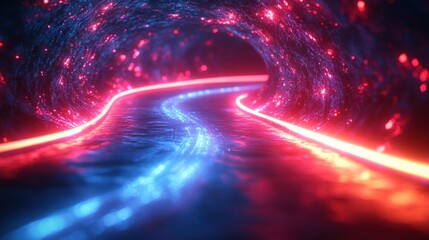Futuristic Neon Light Trails in Dark Space Concept of Success Goals Technology Evolution