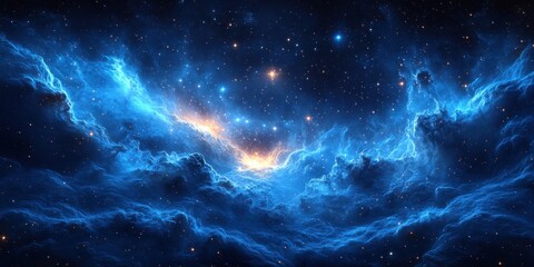 Fototapeta premium Stunning Cosmic Nebula Swirling in Deep Blue Space with Bright Stars and Surreal Details