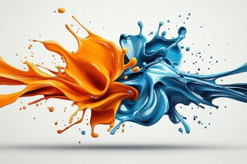 Dynamic paint splash showcasing vibrant orange and blue hues in motion.