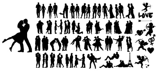 Romantic Love Couples Silhouette Vector Pack graphic drawing illustration for stickers, streetwear, t-shirts, logos, print-on-demand, print, or branding