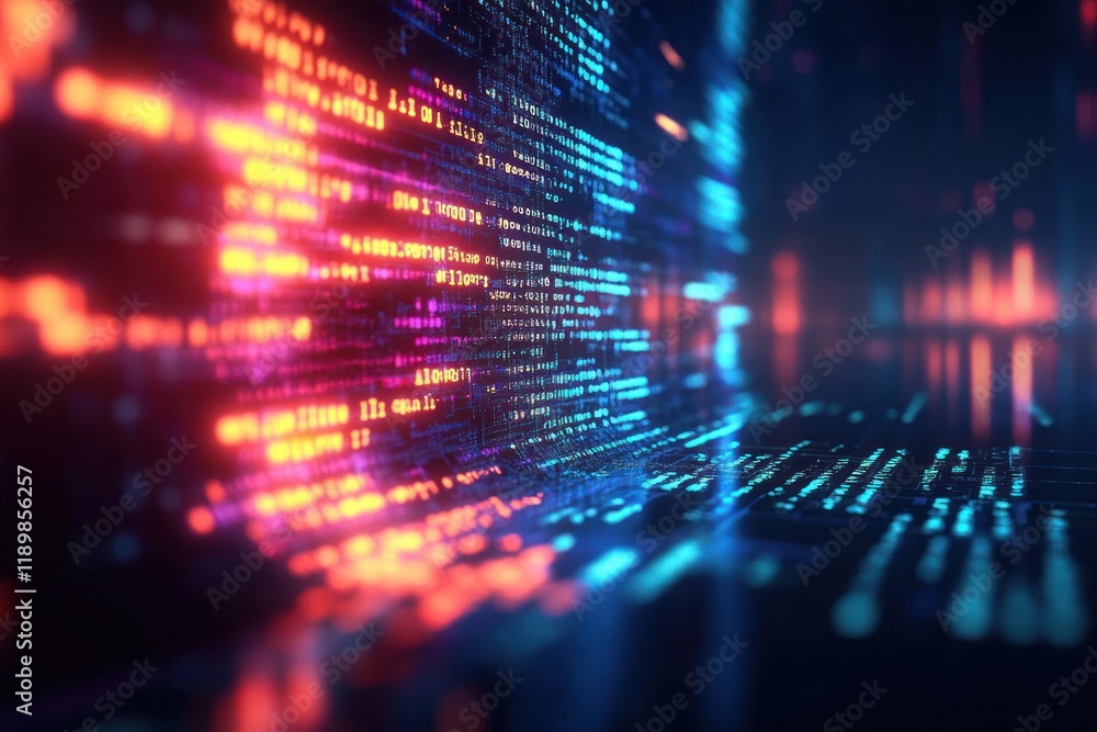 Poster cyberpunk digital code landscape abstract technology software development background