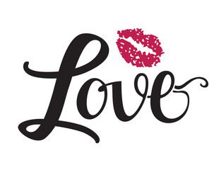 LOVE. Calligraphy text, Lettering vector illustration for  for Valentine's Day, poster, card, banner valentine day, wedding. Love text logo. Hand drawn typography word - love with doodle heart. Print 
