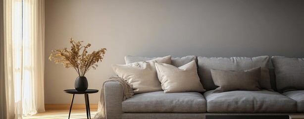 Serene Gray Sofa in Minimalist Scandinavian Living Room Design