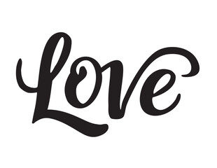 LOVE. Calligraphy text, Lettering vector illustration for  for Valentine's Day, poster, card, banner valentine day, wedding. Love text logo. Hand drawn typography word - love with doodle heart. Print 