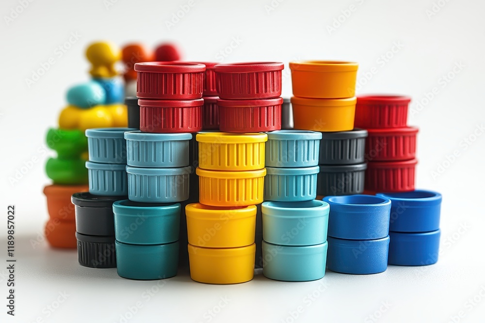 Poster a colorful arrangement of small containers in various shapes and sizes.