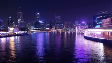 Naklejka premium A city skyline morphing into a network of glowing interconnected nodes, symbolizing digital transformation and connectivity