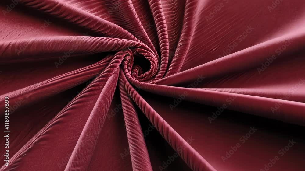 Poster smooth burgundy fabric displaying intricate swirling pattern with rich luster under soft light