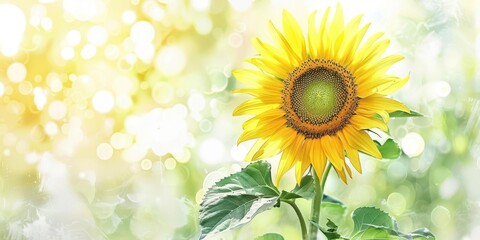 Obraz premium A vibrant sunflower stands against a soft, blurred background of light, symbolizing beauty and nature.