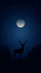 Majestic Deer Silhouette Night Illustration
