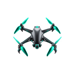 Futuristic Teal and Gray Drone with Camera, Top View