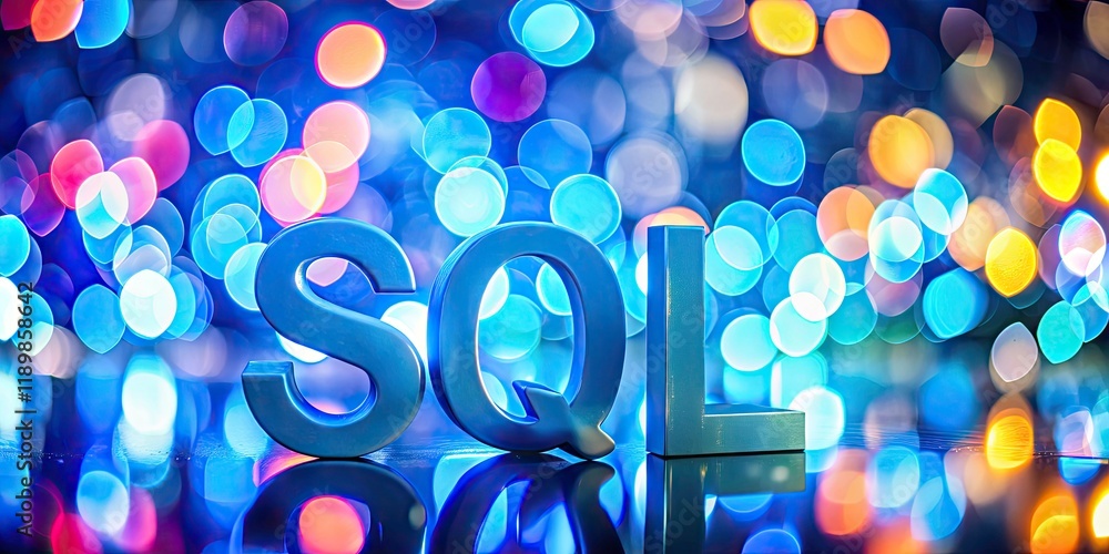 Poster illuminated sql database, blue bokeh background, high depth of field, digital art, abstract technolo