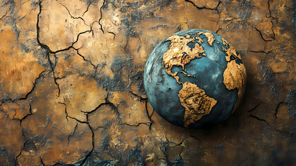 Earth globe on a droughtaffected background, illustrating the severe impacts of global warming, climate change, and the water shortage crisis. Shadowfall. Illustration