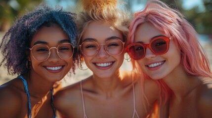 Friends Enjoying a Sunny Day at the Beach Diverse Young People Having Fun Together