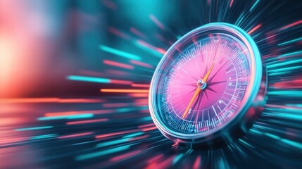 Dynamic compass in motion abstract concept colors futuristic environment close-up perspective