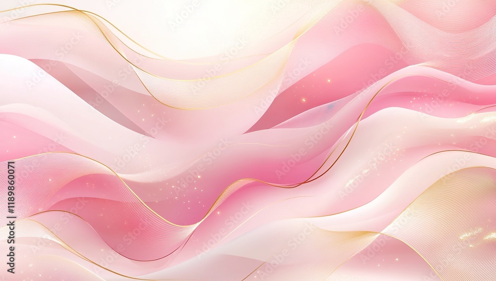 Poster pink and gold waves flow smoothly with elegant sparkle and soft texture