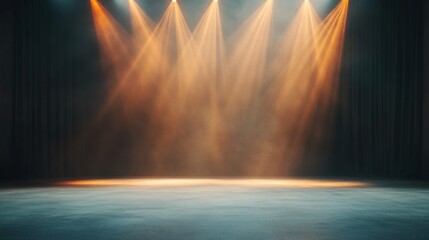 Obraz premium Dynamic spotlight stage performance theater dramatic setting front view artistic expression