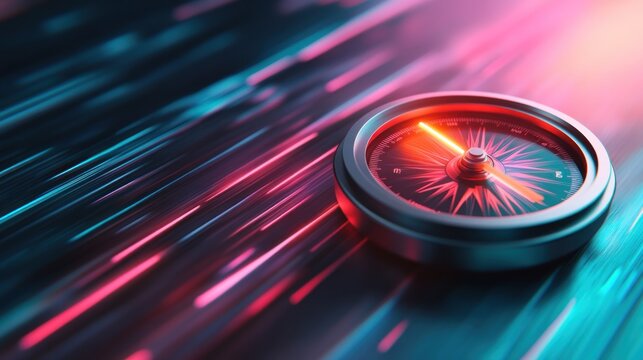 Navigating the future high-tech compass in motion digital realm futuristic dynamic environment close-up perspective