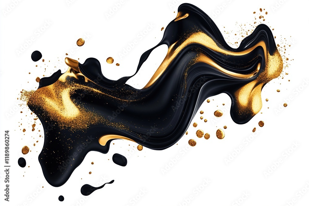 Aufkleber abstract black and gold liquid swirls flowing dynamically across white background, creating a luxuri