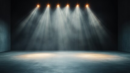 Obraz premium Illuminated stage setup for a live performance indoor venue dramatic lighting aesthetic viewpoint event concept
