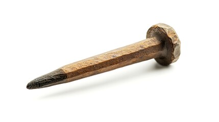 Old rusty nail isolated on a white background.