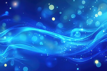 Abstract Blue Waves Flowing with Glowing Particles and Bokeh Lights: Digital Art Background, Energy, Motion, Design, Texture, Light, Sparkle, Illumination, Graphics, Visual