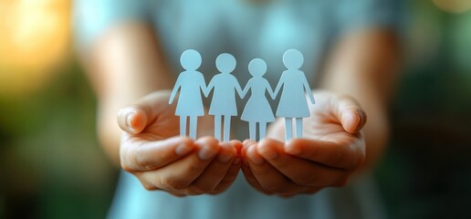 Diverse Hands Holding Paper Family Cutout for Adoption Foster Care LGBT Community Support Mental Health and Well-being