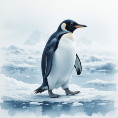 Fototapeta premium Majestic Emperor Penguin on Antarctic Ice Wildlife Photography Winter