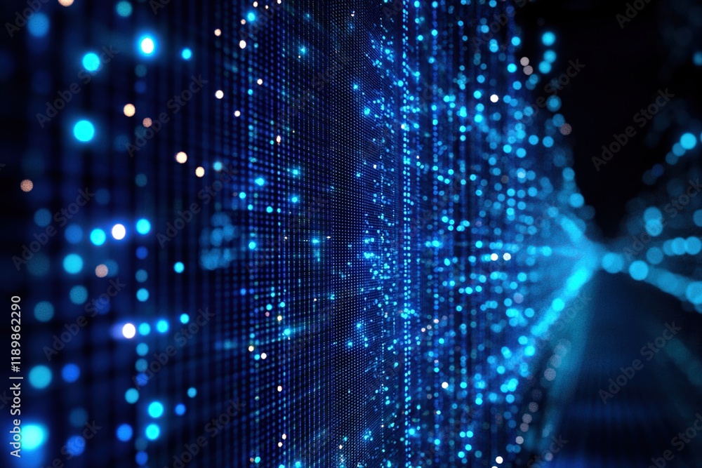 Poster blue lights data stream flows smoothly through cyberspace background