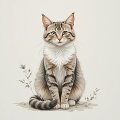 Obraz premium Adorable Tabby Cat Sitting Elegant Pet Portrait Soft Fur Domestic Animal