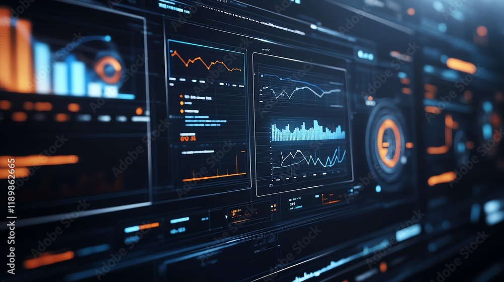 Poster data analytics dashboard displaying real-time statistics and trends in a modern digital workspace en